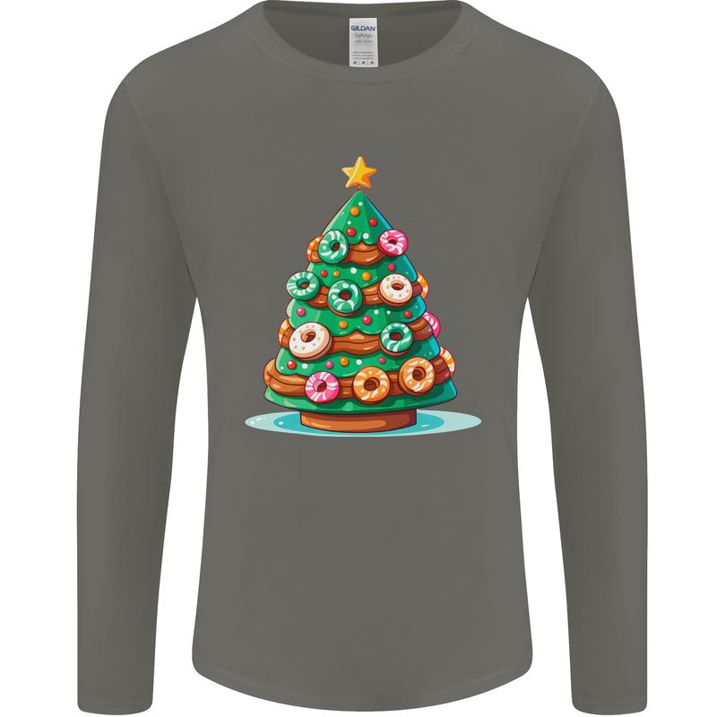 Donut Christmas Tree Funny Xmas Food Mens Long Sleeve T-Shirt Charcoal