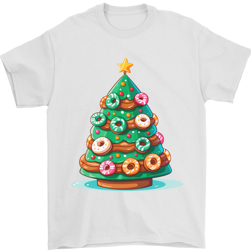 Donut Christmas Tree Funny Xmas Food Mens T-Shirt 100% Cotton White