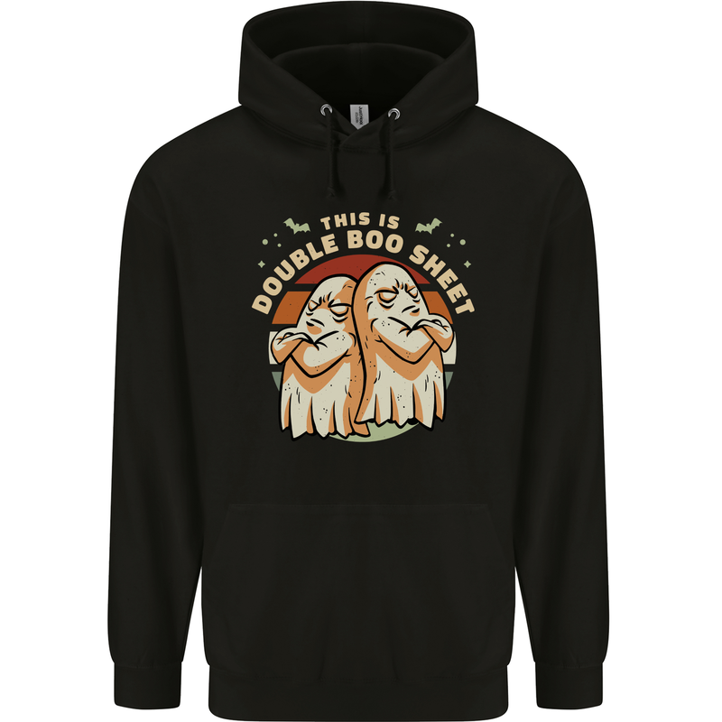 Double Boo Sheet Funny Halloween Mens 80% Cotton Hoodie Black