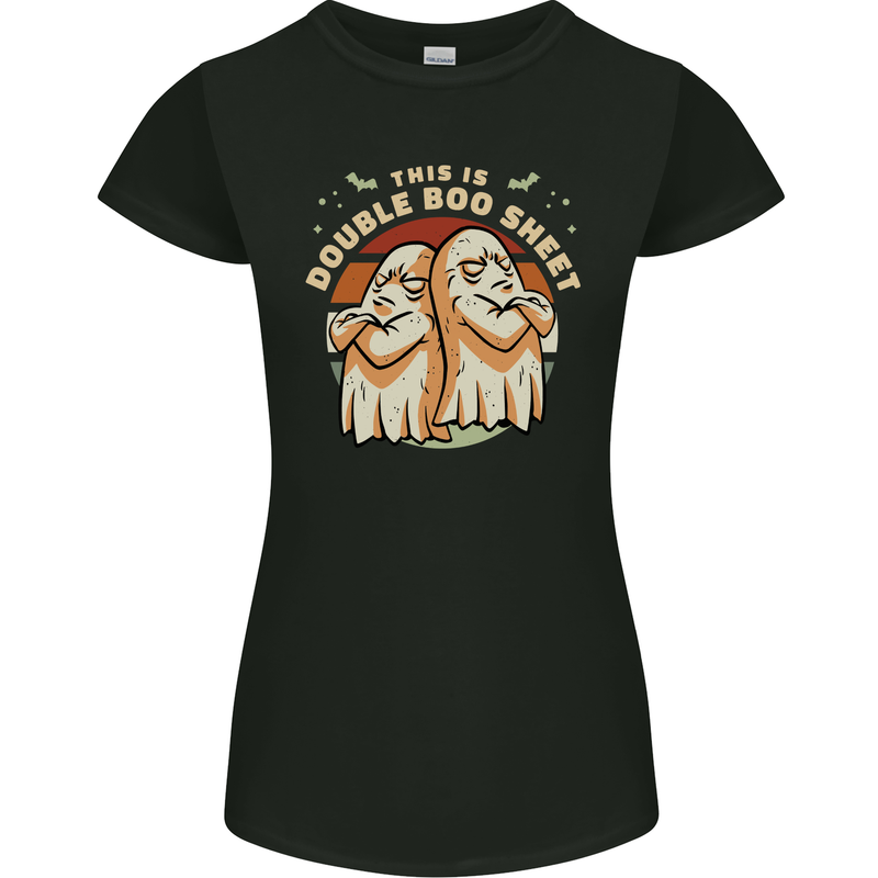 Double Boo Sheet Funny Halloween Womens Petite Cut T-Shirt Black