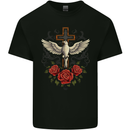 Dove of Redemption Gothic Cross Flowers Art Goth Kids T-Shirt Childrens Black
