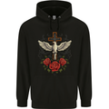 Dove of Redemption Gothic Cross Flowers Art Goth Mens 80% Cotton Hoodie Black