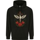 Dove of Redemption Gothic Cross Flowers Art Goth Mens 80% Cotton Hoodie Black