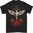 Dove of Redemption Gothic Cross Flowers Art Goth Mens T-Shirt 100% Cotton BLACK
