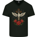 Dove of Redemption Gothic Cross Flowers Art Goth Mens V-Neck Cotton T-Shirt Black