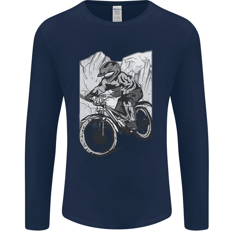 Downhill Mountain Biking DH Bike Cycling Mens Long Sleeve T-Shirt Navy Blue