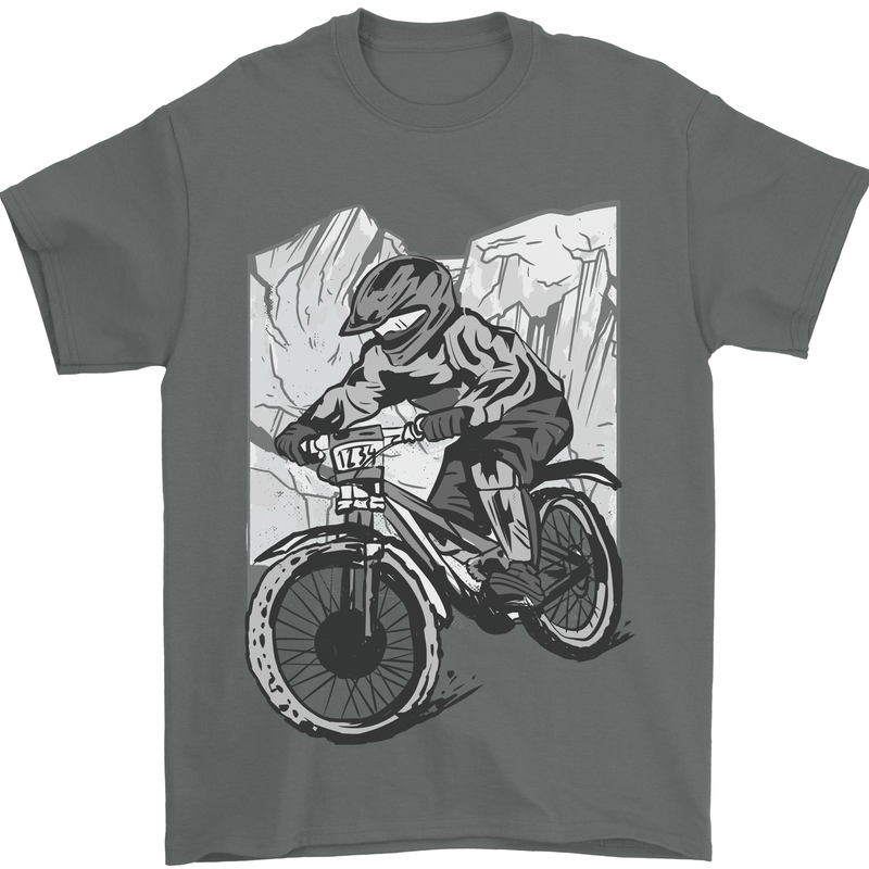 Downhill Mountain Biking DH Bike Cycling Mens T-Shirt 100% Cotton Charcoal