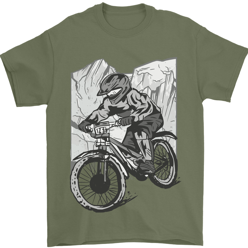 Downhill Mountain Biking DH Bike Cycling Mens T-Shirt 100% Cotton Military Green