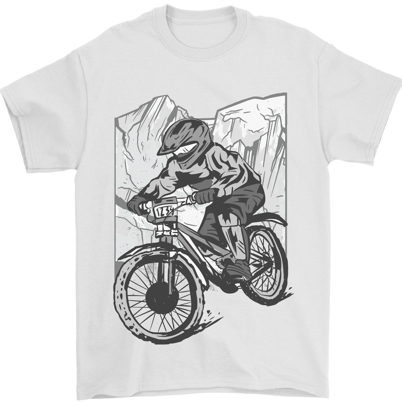 Downhill Mountain Biking DH Bike Cycling Mens T-Shirt 100% Cotton White