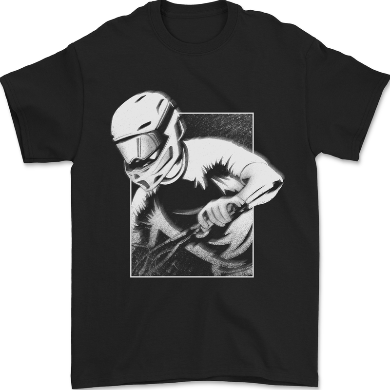 a black t - shirt with a drawing of a man holding a knife