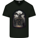 Dragon Cave Fantasy RPG Role Play Games Mens V-Neck Cotton T-Shirt Black