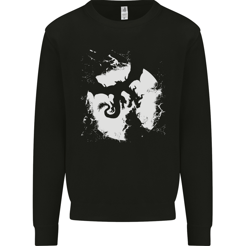 Dragon Full Moon Silhouette Mens Sweatshirt Jumper Black