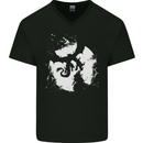 Dragon Full Moon Silhouette Mens V-Neck Cotton T-Shirt Black