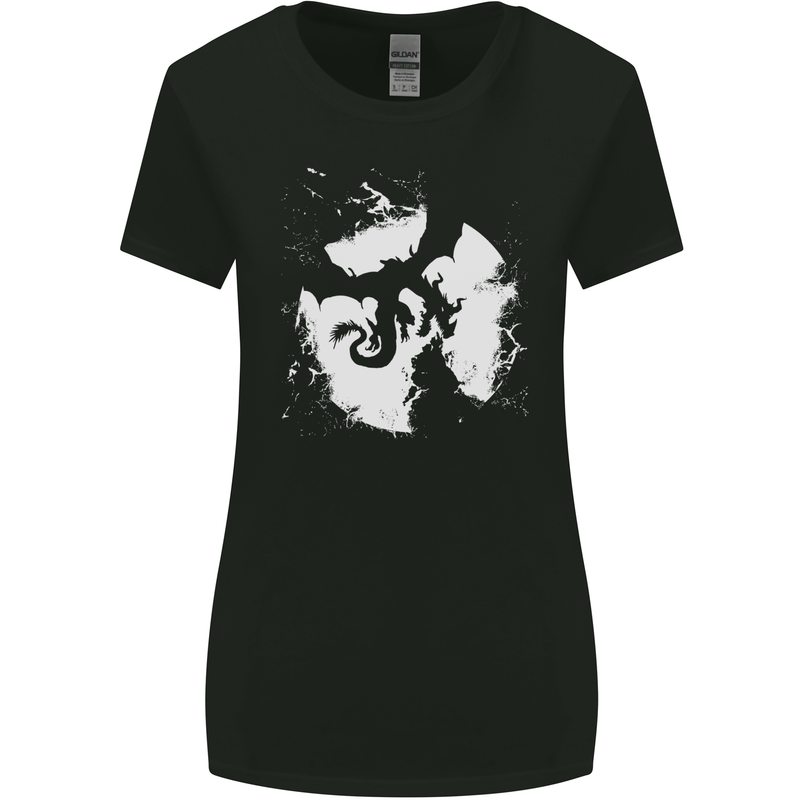 Dragon Full Moon Silhouette Womens Wider Cut T-Shirt Black