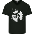 Dragon Moon Fantasy Mens V-Neck Cotton T-Shirt Black