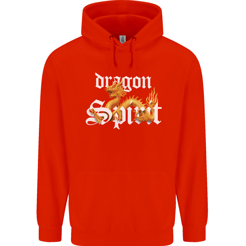 Dragon Spirit Fantasy Childrens Kids Hoodie Bright Red