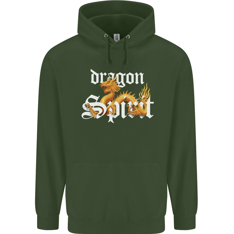 Dragon Spirit Fantasy Mens 80% Cotton Hoodie Forest Green