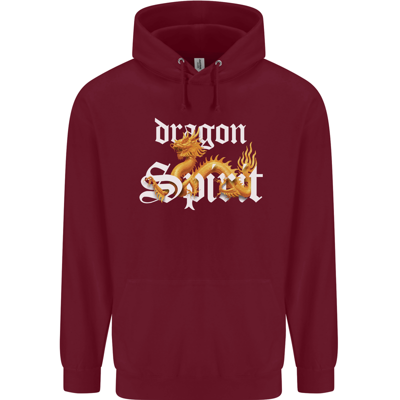 Dragon Spirit Fantasy Mens 80% Cotton Hoodie Maroon