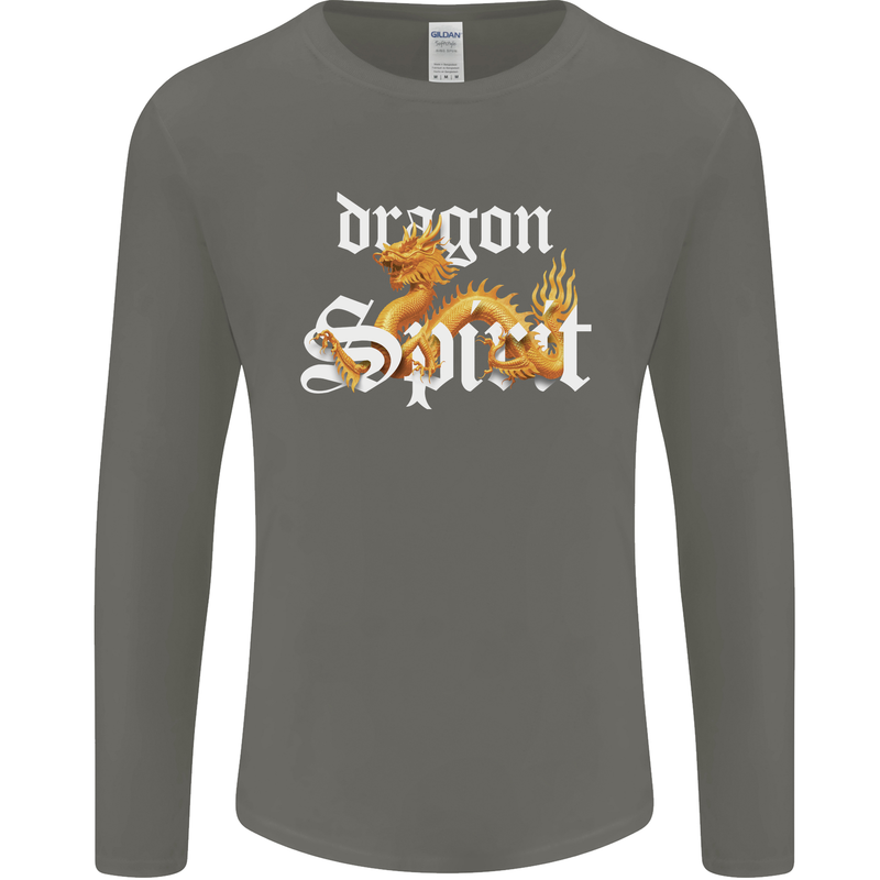 Dragon Spirit Fantasy Mens Long Sleeve T-Shirt Charcoal