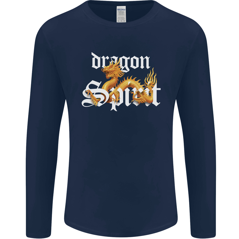 Dragon Spirit Fantasy Mens Long Sleeve T-Shirt Navy Blue