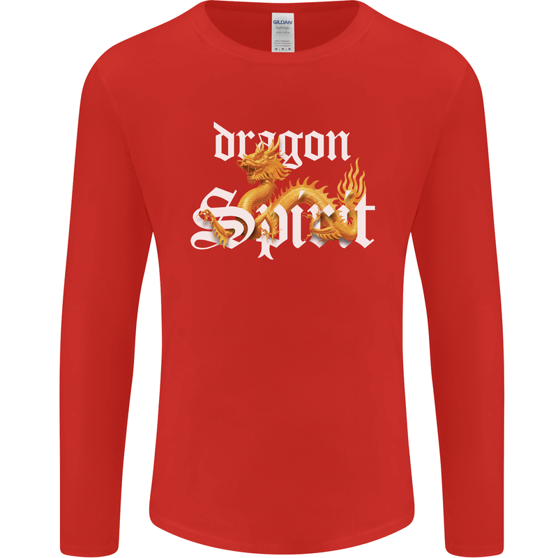 Dragon Spirit Fantasy Mens Long Sleeve T-Shirt Red