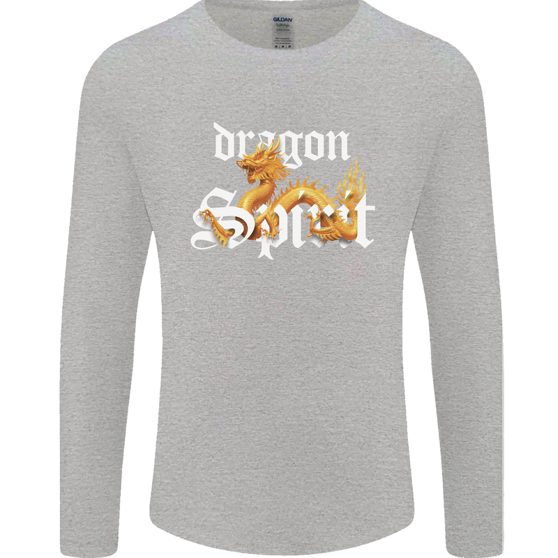 Dragon Spirit Fantasy Mens Long Sleeve T-Shirt Sports Grey