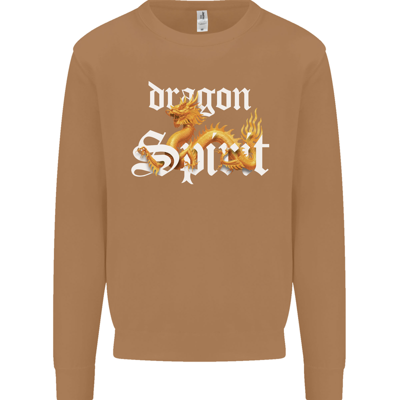 Dragon Spirit Fantasy Mens Sweatshirt Jumper Caramel Latte