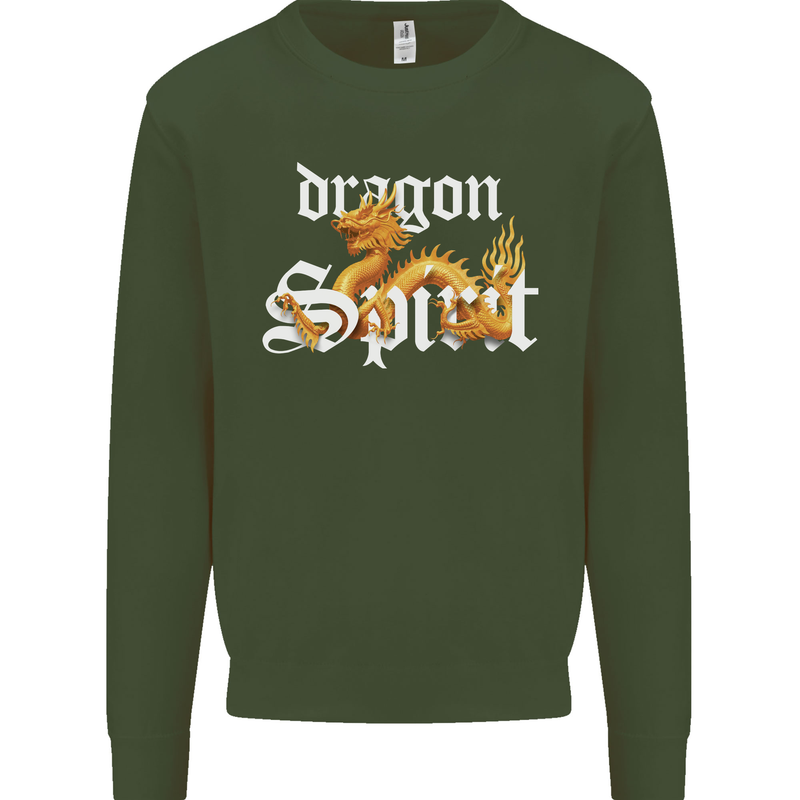 Dragon Spirit Fantasy Mens Sweatshirt Jumper Forest Green
