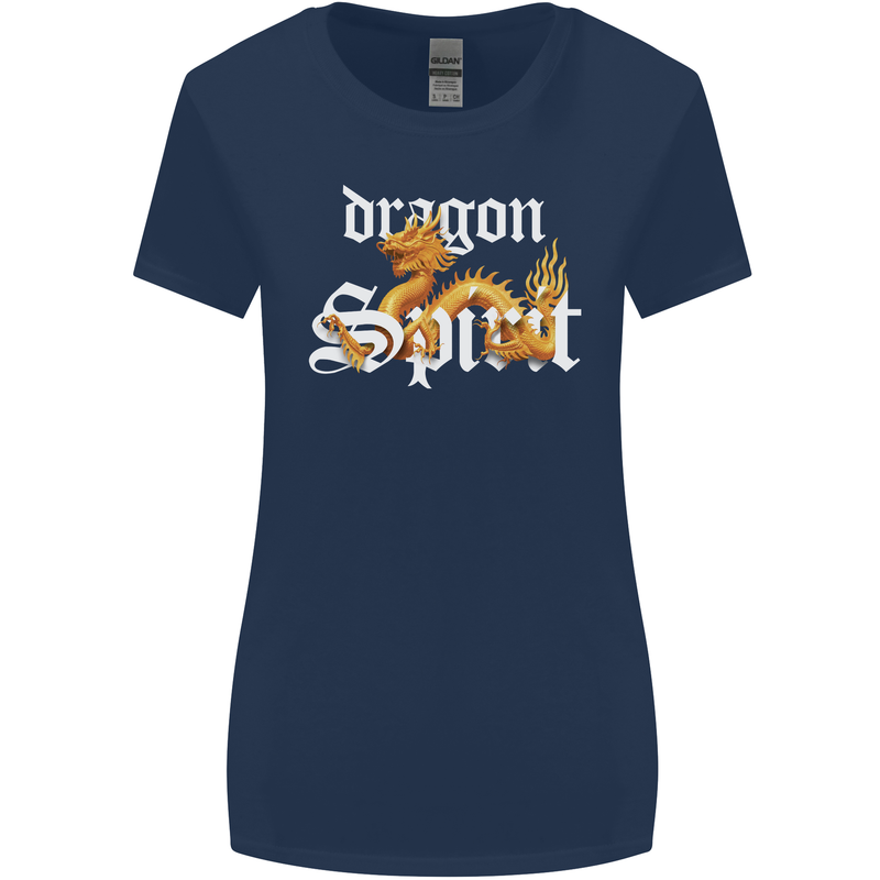 Dragon Spirit Fantasy Womens Wider Cut T-Shirt Navy Blue