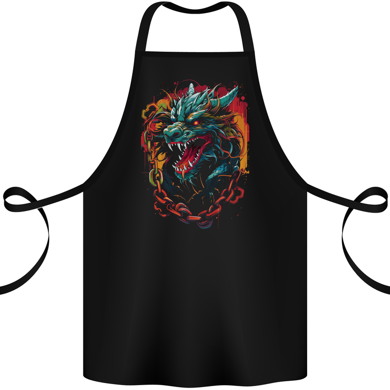 Dragon in Chains Fantasy Cotton Apron 100% Organic Black