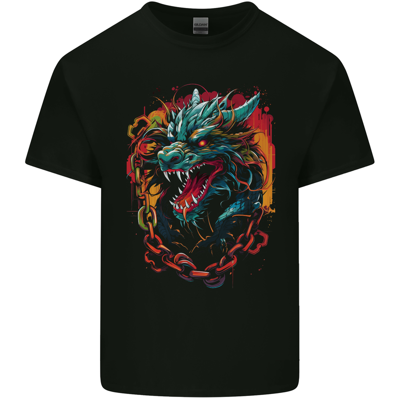 Dragon in Chains Fantasy Kids T-Shirt Childrens Black