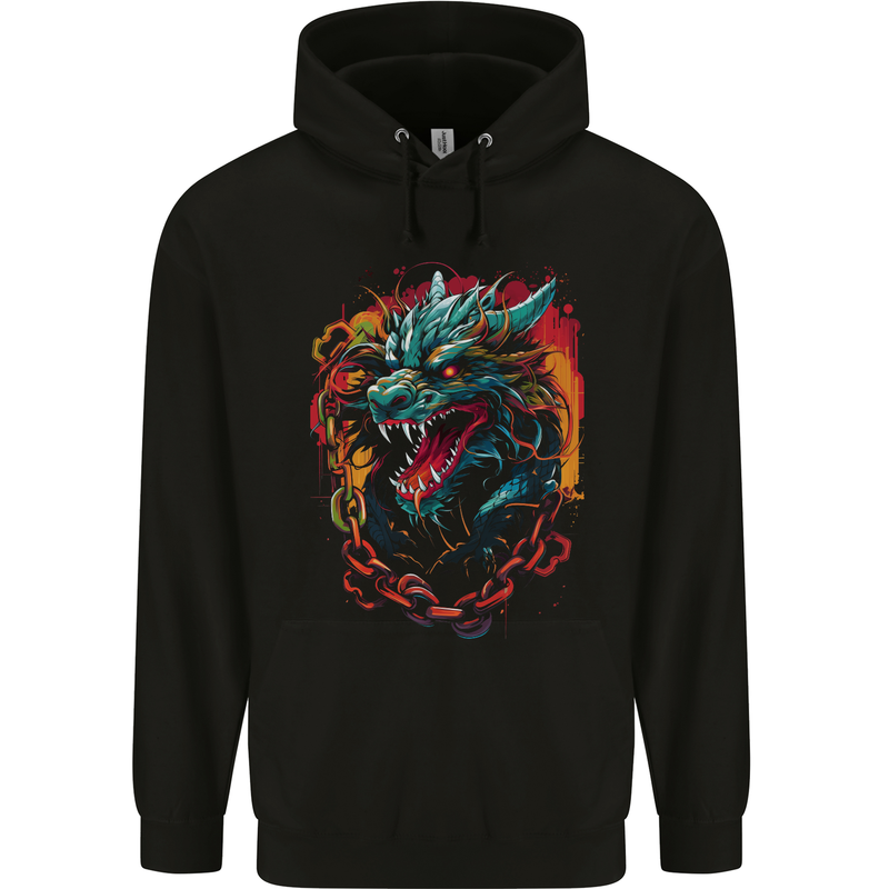 Dragon in Chains Fantasy Mens 80% Cotton Hoodie Black