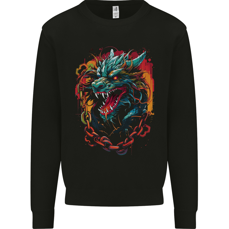 Dragon in Chains Fantasy Mens Sweatshirt Jumper Black