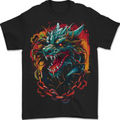 Dragon in Chains Fantasy Mens T-Shirt 100% Cotton BLACK