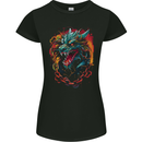 Dragon in Chains Fantasy Womens Petite Cut T-Shirt Black