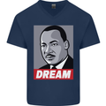 Dream Martin Luther King Black Lives Matter Mens V-Neck Cotton T-Shirt Navy Blue