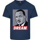 Dream Martin Luther King Black Lives Matter Mens V-Neck Cotton T-Shirt Navy Blue