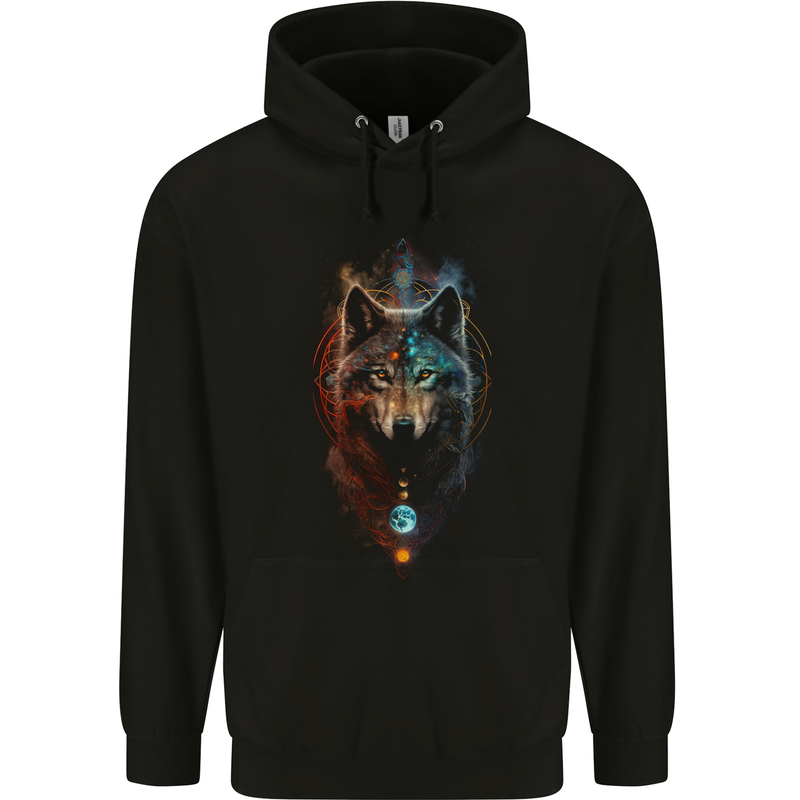 Dreamcatcher Wolf Spiritual Moon Phases Mens 80% Cotton Hoodie Black