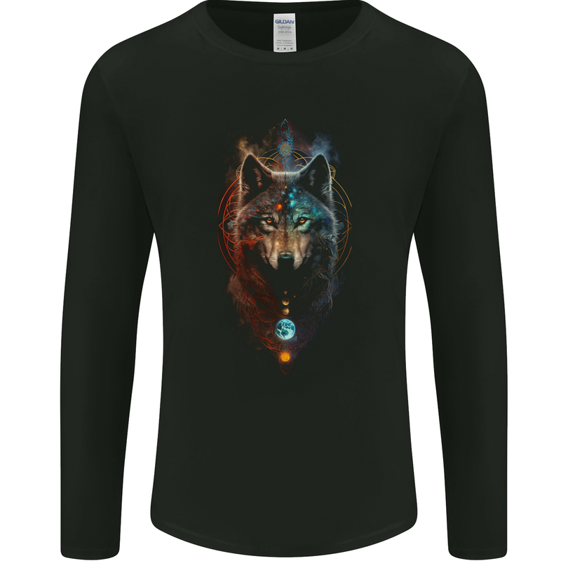 Dreamcatcher Wolf Spiritual Moon Phases Mens Long Sleeve T-Shirt Black
