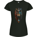 Dreamcatcher Wolf Spiritual Moon Phases Womens Petite Cut T-Shirt Black
