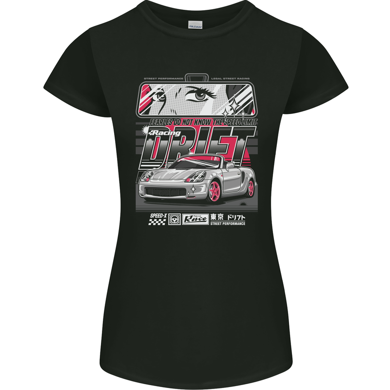 Drift Racing Fearless Don't Know the Speed Limit Womens Petite Cut T-Shirt Black