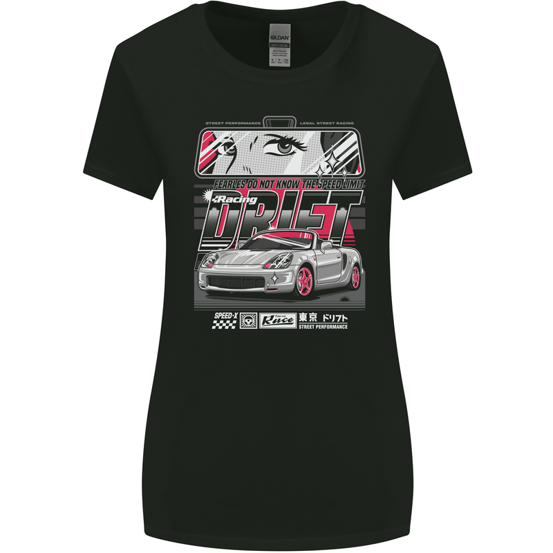 Drift Racing Fearless Don't Know the Speed Limit Womens Wider Cut T-Shirt Black