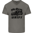 Drifting Come With Me if You Want to Drift Mens V-Neck Cotton T-Shirt Charcoal