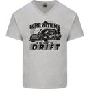 Drifting Come With Me if You Want to Drift Mens V-Neck Cotton T-Shirt Sports Grey