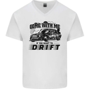 Drifting Come With Me if You Want to Drift Mens V-Neck Cotton T-Shirt White