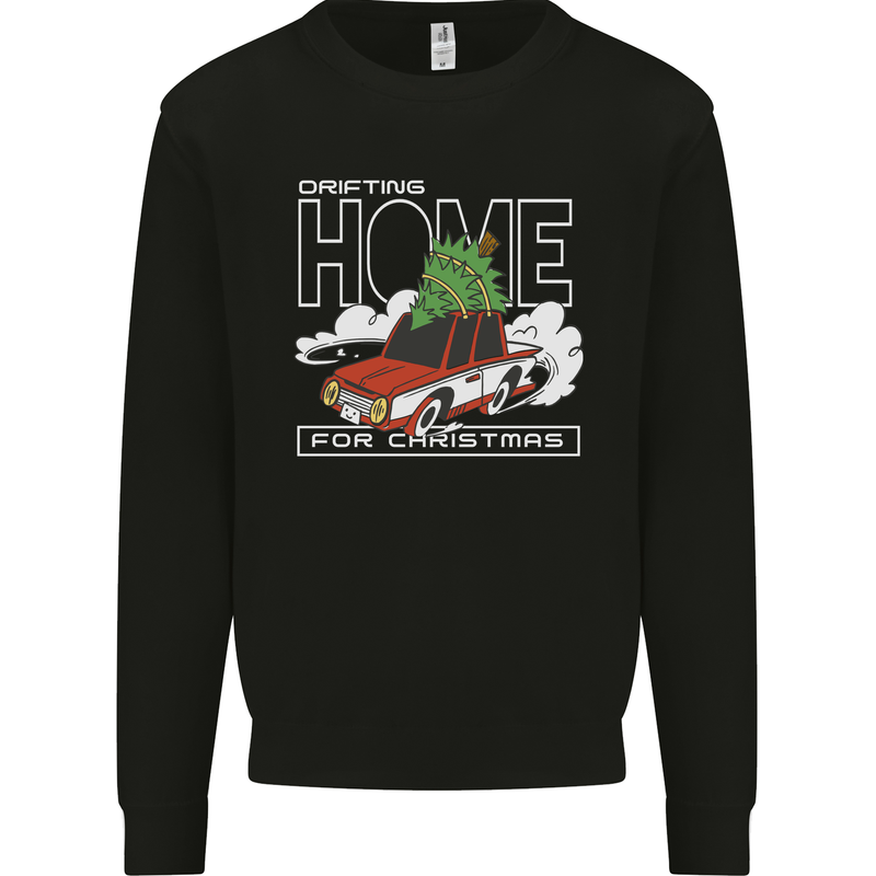 Drifting Home for Christmas Car Drift Funny Xmas Kids Sweatshirt Jumper Black