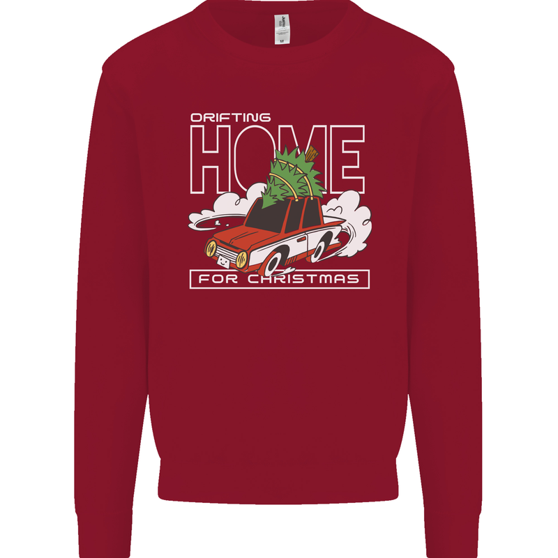 Drifting Home for Christmas Car Drift Funny Xmas Kids Sweatshirt Jumper Red