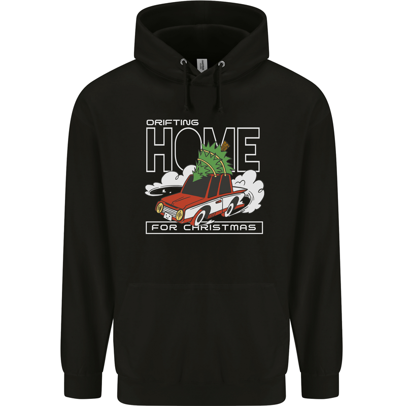 Drifting Home for Christmas Car Drift Funny Xmas Mens 80% Cotton Hoodie Black