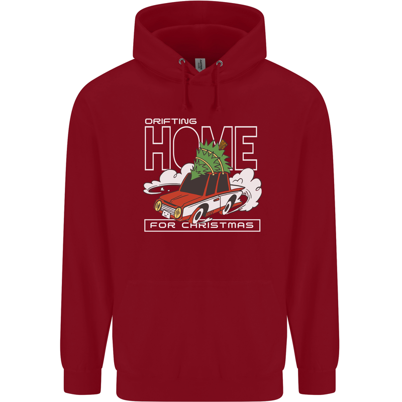 Drifting Home for Christmas Car Drift Funny Xmas Mens 80% Cotton Hoodie Red