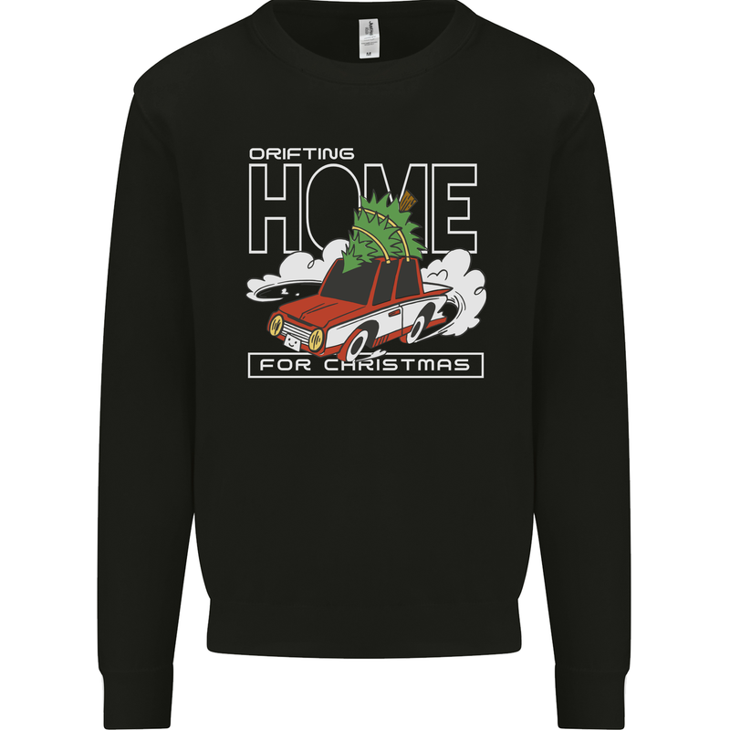 Drifting Home for Christmas Car Drift Funny Xmas Mens Sweatshirt Jumper Black